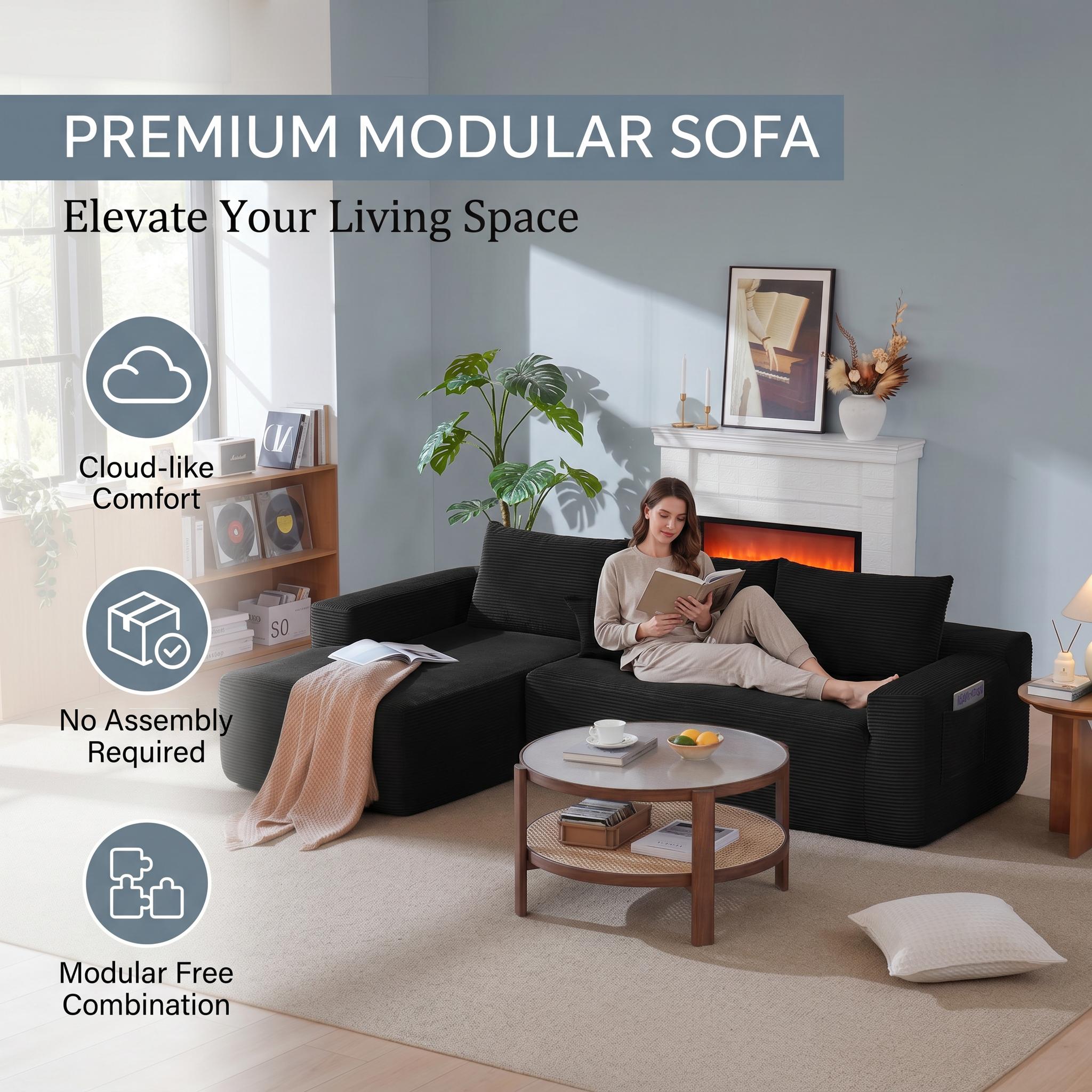 Modern L-Shaped Armless Modular Sectional Couch,Living Room Cloud Sofa with Recliner,Ergonomic Support,Convenient Storage,Premium Corduroy Fabric,Spring-Foam Hybrid Filling,Easy Installation,Boneless Design,Outdoor Leather Ottoman furniture couch bean bag