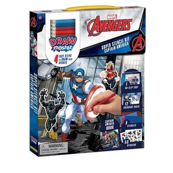 USED Book - Drawmaster Marvel Avengers: Captain America Super Stencil Kit: 4 Easy Steps to Draw Your Heroes (Paperback) - english