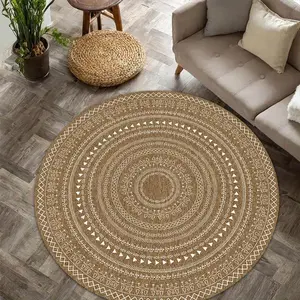 Boho Style Geometric Pattern Round Rug, Boho Area Rug, Vintage Non-slip Floor Mat, Decorative Carpet for Home Living Room Bedroom, Home Decor