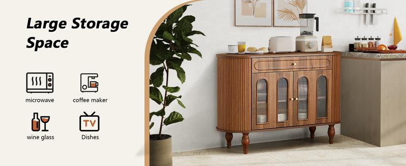 Giratree 47'' Fluted Sideboard Buffer Cabinet with Drawer, Modern Credenza Storage Cabinet, Bar Cabinet Console Table with Tambour Sliding Side for Living Dining Room Kitchen Hallway Entryway Giratree 47'' Fluted Sideboard Buffer Cabinet with Drawer, Modern Credenza Storage Cabinet, Bar Cabinet Console Table with Tambour Sliding Side for Living Dining Room Kitchen Hallway Entryway
