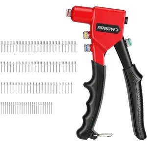 Hand Riveter Kit, RT187M Pop Rivet Gun with 3/32", 1/8", 5/32", 3/16" 100 Pieces Rivets (Each 25 Pieces), Great for, Gutter and Automotive Work