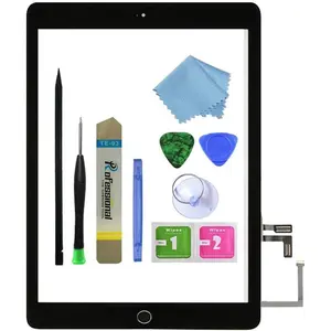 for Black iPad 5 2017 9.7 inch (A1822, A1823)  Screen Digitizer Assembly Replacement with  Button, Camera Bracket, Pre-Installed Adhesive, Tool Repair Kit