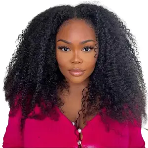 【DealsForYouDays】Afro Curly Lace Front Wig 180% Density Remy Human Hair Pre-Plucked Natural Hairline Kinky Curly Hair Wigs For Black Women half  wig 4c  hair  extensions