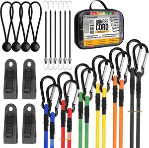 FRUNOP Heavy-Duty Bungee Cords 26/30 Pieces Set with Carabiner Hooks & UV-Resistant Straps for Outdoor Activities & Home Use