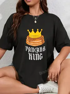 100% Cotton Unisex Pancake King Pancake And Pajamas Sleepover Pancakes T-Shirt Graphic Casual Round Neck Tee