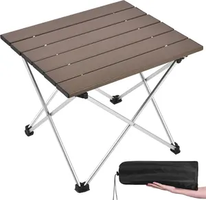 Grope Portable Camping Table with Aluminum Table Top, Folding Beach Table Easy to Carry, Prefect for Outdoor, Picnic, BBQ, Cooking, Festival, Beach, Home (Coffee-S)