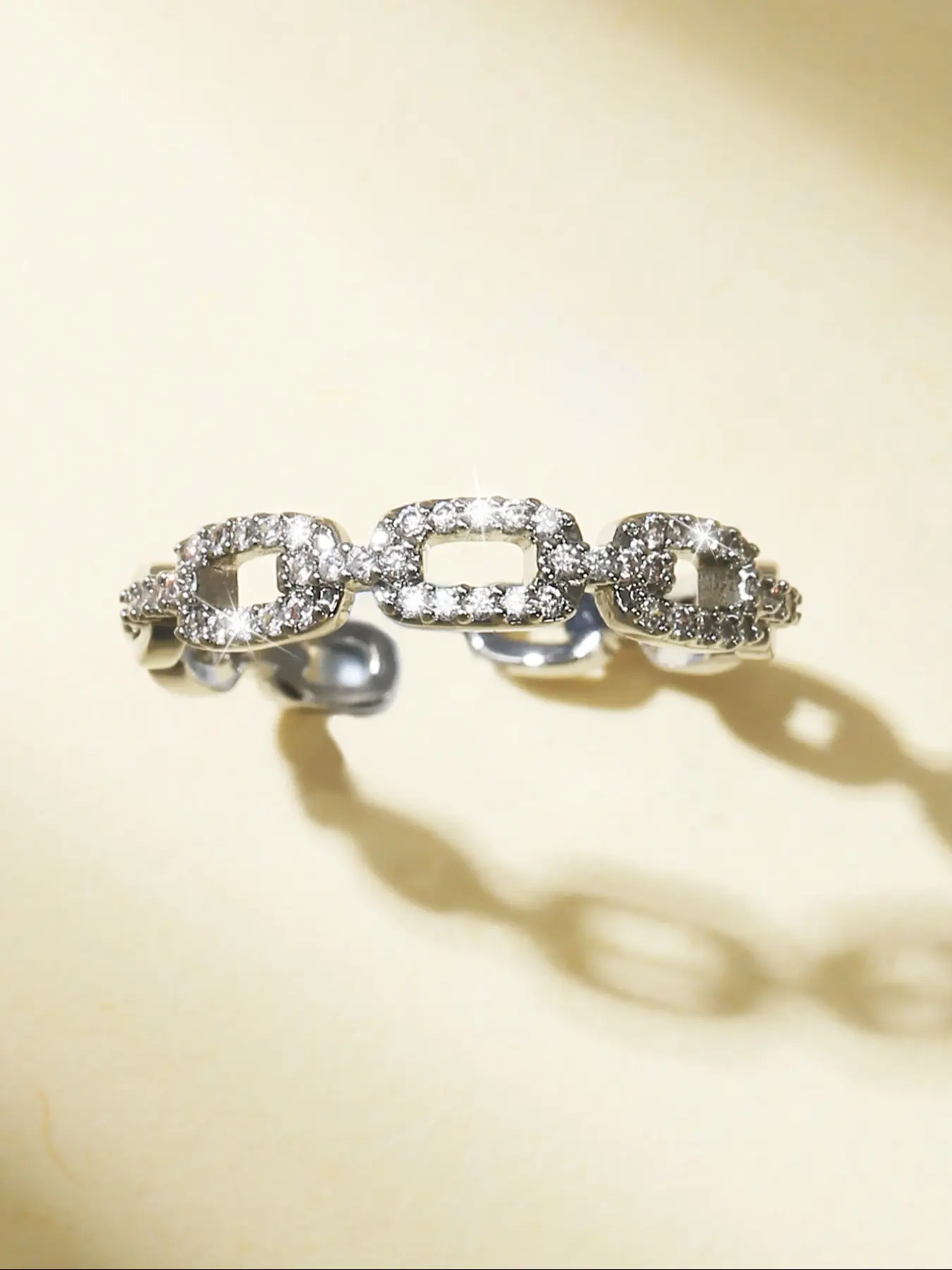 Adjustable Open Ring Design, Micro-Inlaid Artificial Zirconia Chain Link, Stylish Jewelry Accessory, Perfect Gift Idea
