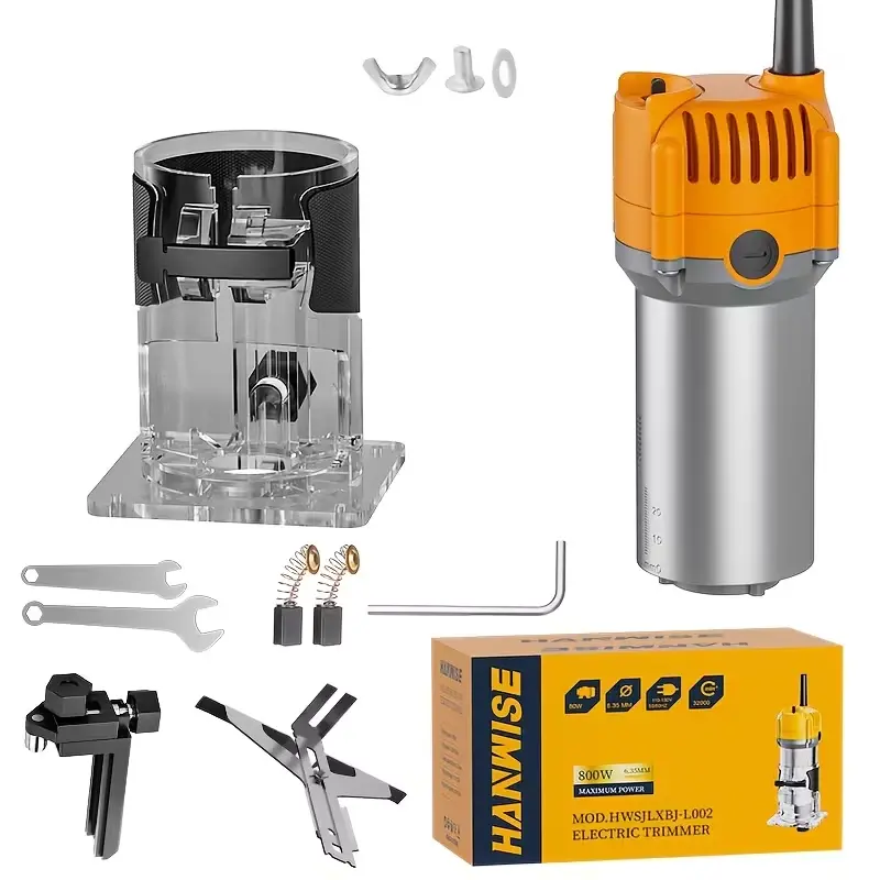 HANWISE 6-Speed Electric Trim Router 800W, 6.1A Palm Router With 13000-35000 RPM, Includes Edge Guide & Wrenches - For Wood Edge Trimming, Grooving, Carving & Engraving
