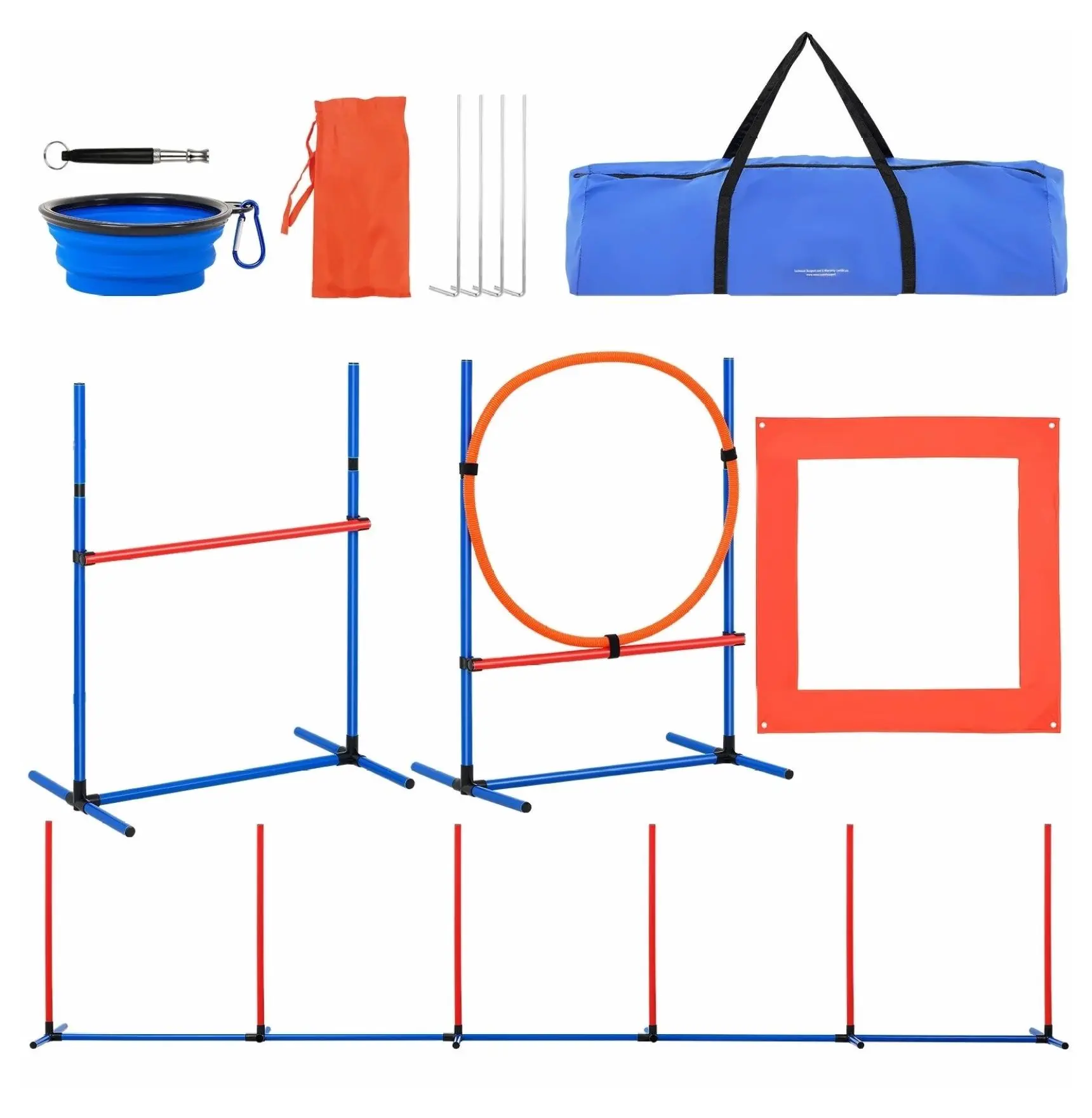 Dog Agility Training Kit - 4PCS Obstacle Course, Adjustable Hurdles, Weave Poles, Jump Ring, Pause Box, Whistle, Bowl - Indoor/Outdoor Puppy Training Basic Type 4-Piece Set