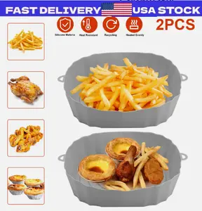 2 PCS Air Fryer Silicone Pots Basket Liners Non-Stick Reusable Baking Tray Mats