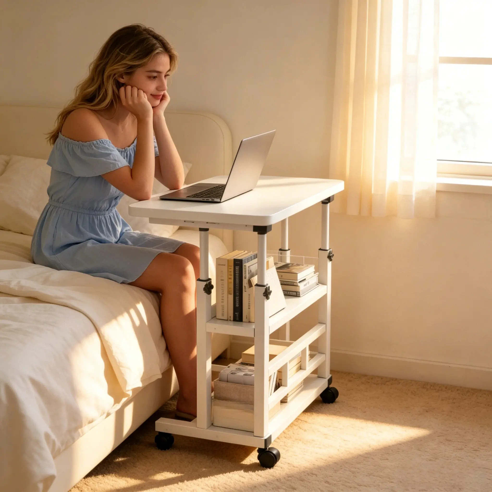 Mobile Standing Desk with Wheels, Height Adjustable Portable Laptop Side Table, Multi-Purpose Rolling Computer Workstation for Bed, Sofa, Home Office & Craft, Available