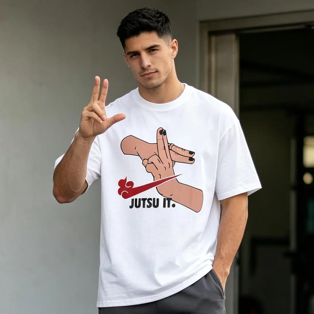 Jutsu It Ninja Hand Seal Graphic T-Shirt, Funny Anime Joke Unisex Cotton Tee, Retro Japanese Streetwear Short Sleeve Shirt, Anime Fan Humor Gift Jutsu T-Shirt with Unique Design and Comfortable Fit for Everyday Wear sohochic