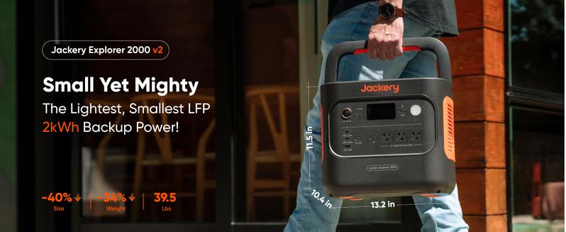 [New Arrivals]Jackery Explorer 2000 v2 Portable Power Station, 2042Wh LiFePO4 Home Backup Battery powersupply, 2200W Solar Generator with 20ms UPS, USB-C PD 100W Fast Charging for Emergencies, Power Outages, Outdoor Camping emergency  generator