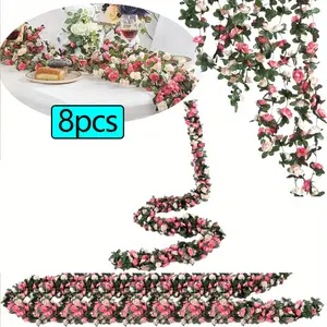 Spring Flower Garland Pink Fake Flower Vine Artificial Flowers Garland Hanging Vines with Flowers Strings Wedding Decoration Spring Flower Garlands, 8 Pack 66FT