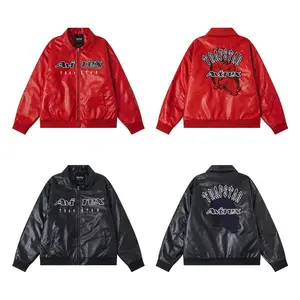2026 autumn and winter new Tenglong letter embroidery pattern padded leather jacket for men and women