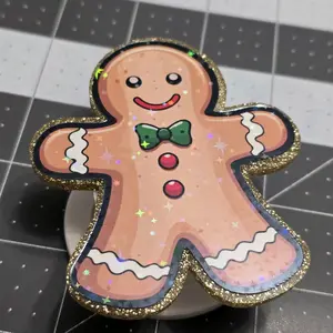 Appalachian Artisans Magnetic Collapsible Grip/Stand for Kindle, iPad, iPhone, Smartphones, Kindle Holder, Christmas Gingerbread Man / Winter Holiday Baking Design