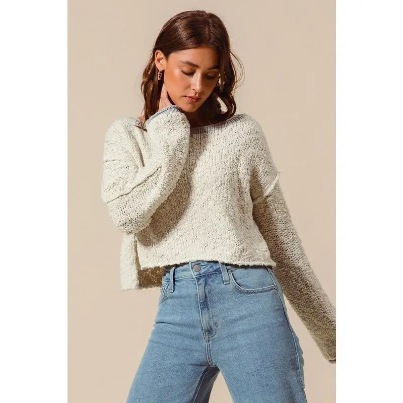 Cozy Chic Textured Knit Sweater - Cream-Toned, Relaxed Fit, Dropped Shoulders, Soft Fabric, Casual Style
