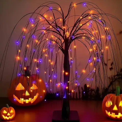 192 LED Halloween Willow Tree Light Up Tree Holiday Decoration, Indoor Family Party Decor, Perfect for Halloween Home Festive Display