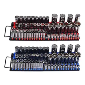 VEVOR Portable Socket Organizer Tray, 2PCS Metric & SAE Socket Organizer Set Hold up to 160 Sockets, 1/4", 3/8" and 1/2" Heavy-Duty Socket Rail with Handle & Steel Base for Tool Box DrawerSummervibes