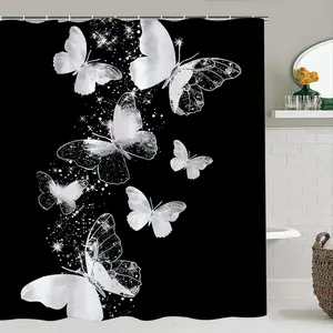 Creative Butterfly Bath Curtain Set, Waterproof Shower Curtains with 12 Hooks, Bathroom Decor, Christmas Gift, Shower Essentials, Bathroom Shower Equipment, Home Goods