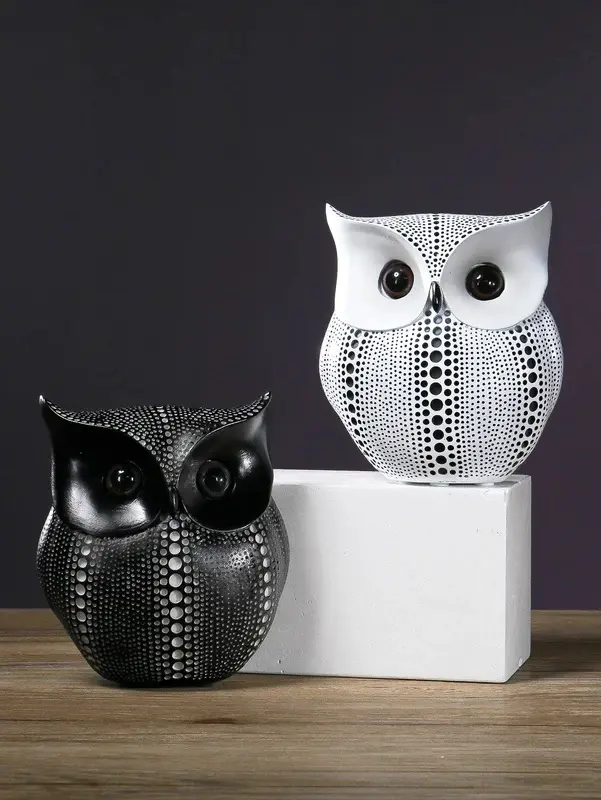 Black/White Owl Statues, Resin Animal Sculpture Decorative Items, Home Decor Crafts Display Pieces