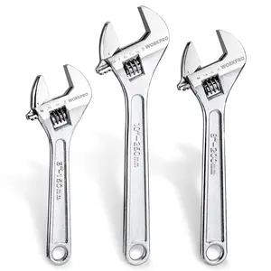 #Summervibes WORKPRO 3-Pack Adjustable Wrench Set, Forged Carbon Steel, Chrome-Plated, SAE & Metric Scale (6-inch, 8-inch, 10-inch)
