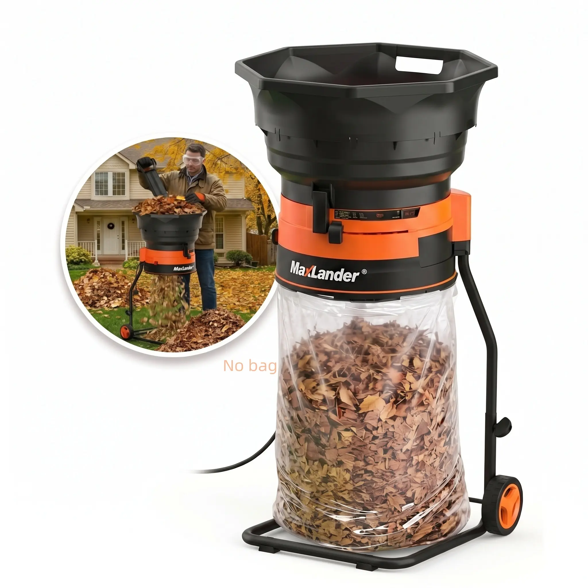 MAXLANDER Electric Leaf Mulcher-Shredder - 15 A (15A Quick Shredding), 8400 RPM, 18:1 Ratio, Adjustable Dial, Tool Box Kit with Goggles, Leaf Scoops, Gloves, Spade, 20 Cutting Lines, 55 GPM Portable Garden Grinder & Chipper for Wet/Dry Leaves, Lawn, Blast