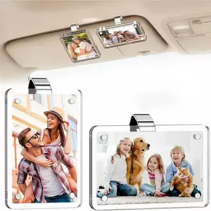 2Pcs Car Picture Holder for Sun Visor – Magnetic 2.36"x3.5" Car Visor Photo Clip, Horizontal & Vertical Photo Display, Wallet-Size Clear Acrylic Car Picture Frame Perfect for Polaroid Go and Instax Mini
