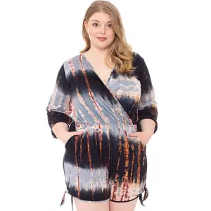 Women's Plus-Size Fashion Tie-Dye Spandex Overalls Romper - Short Length, Adjustable Soft Elastic Fabric, Gorgeous Chic Style, Comfortable Fit, Pocket Design