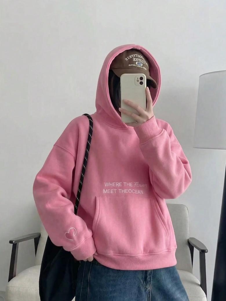 Men’s and women’s Y2K floral embroidered hoodie — aesthetic preppy graphic sweatshirt; cute hood design featuring “Where Flowers Meet the Ocean”; all oversized embroidery; suitable for Christmas, Halloween, and Thanksgiving; menswear tops; pullover long s