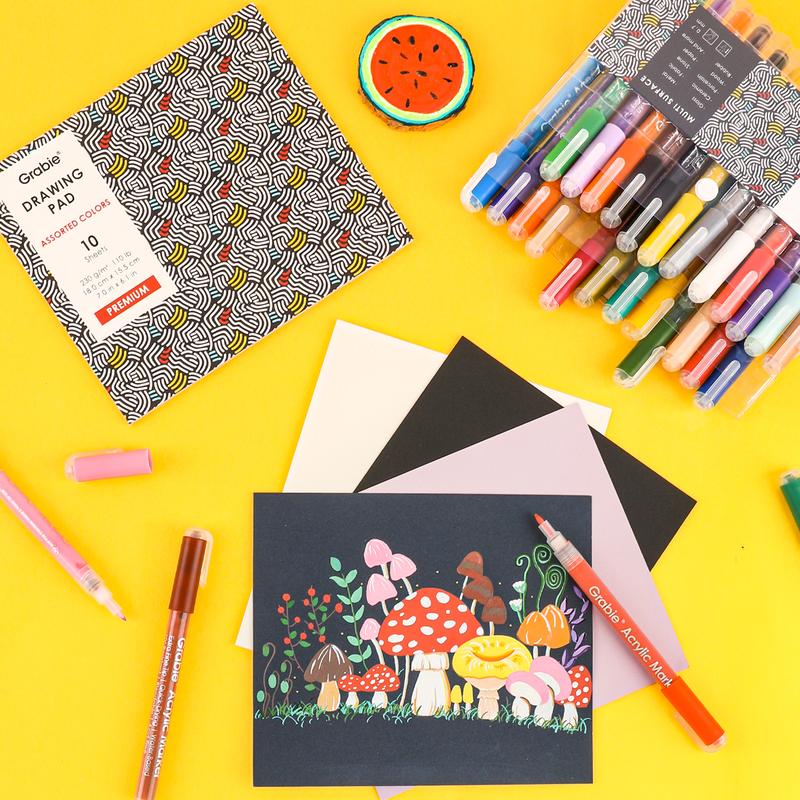 [Flash Sale] Grabie Acrylic Markers Paint Pens Set (Drawing Pad Included), for Rock Painting, Ceramic, Canvas, Plastic, Glass artmarkers acrylic paintmarkers, coloring, artist, creative, durable, glossy, easily, waterproof, gift for valentines's day