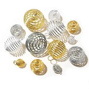 10-30Pcs/lot 9-25mm Metal Spiral Beads Cages Pendants Hollow Bead Caps For DIY Charms Jewelry Making Supplies Accessories