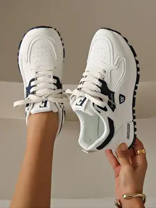 Women's Fashionable Lace Up Low Top Sneakers, Casual Comfortable Sports Running Shoes, Sporty Running Shoes, All-match Round Toe Chunky Sneakers for Daily Wear, Breathable Running Sneakers, Casual Running Footwear
