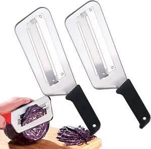 2 Pcs Cabbage Chopper Shredder - Stainless Steel Kitchen Knife for Slicing, Grating & Shredding - Perfect for Sauerkraut, Coleslaw, Vegetables - Sharp Blades, Easy to Clean & Durable (2 Pcs Black)