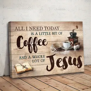 Coffee & Letter Pattern Artistic Wooden Framed Wall Art, Vintage Decor, Rustic Coffee Cross Wall Decor, Waterproof Canvas Wall Art, Wall Decor for Home Living Room Restaurant Kitchen Cafe, Ornaments, Decoration