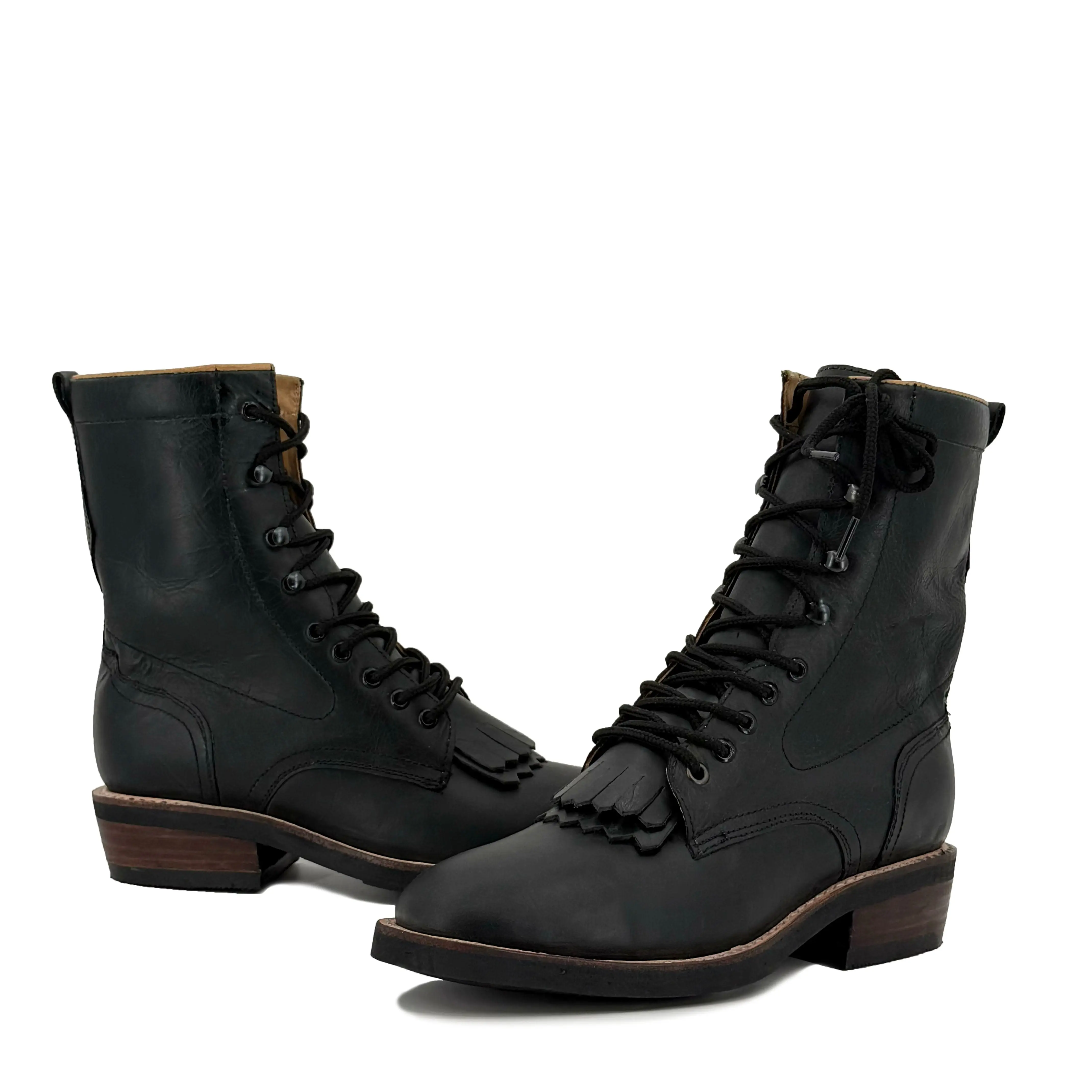 Men Lace Up Round Toe - Montana Black Rubber Sole