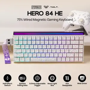 (NEW)Aula Hero68/84 HE Wired Magnetic Gaming Keyboard, Rapid Hall Effect Keyboard with 0.01mm Adjustable Actuation, 8kHz Polling, 5-Layer Sound Dampening, RGB Lightbox & Backlit (White)