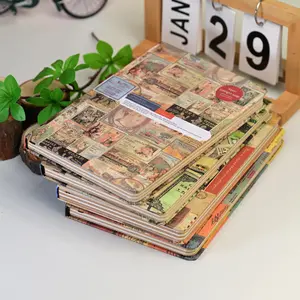 Vintage European Style A5 Art Journal Notebook, 40 Leather Pages + 40 Inner Pages, Eye Protection Paper, DIY Material Set, 155 Pieces, Hardcover Journal