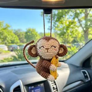 Crochet Monkey Car Charm: Handmade Stuffed Animal Hanging