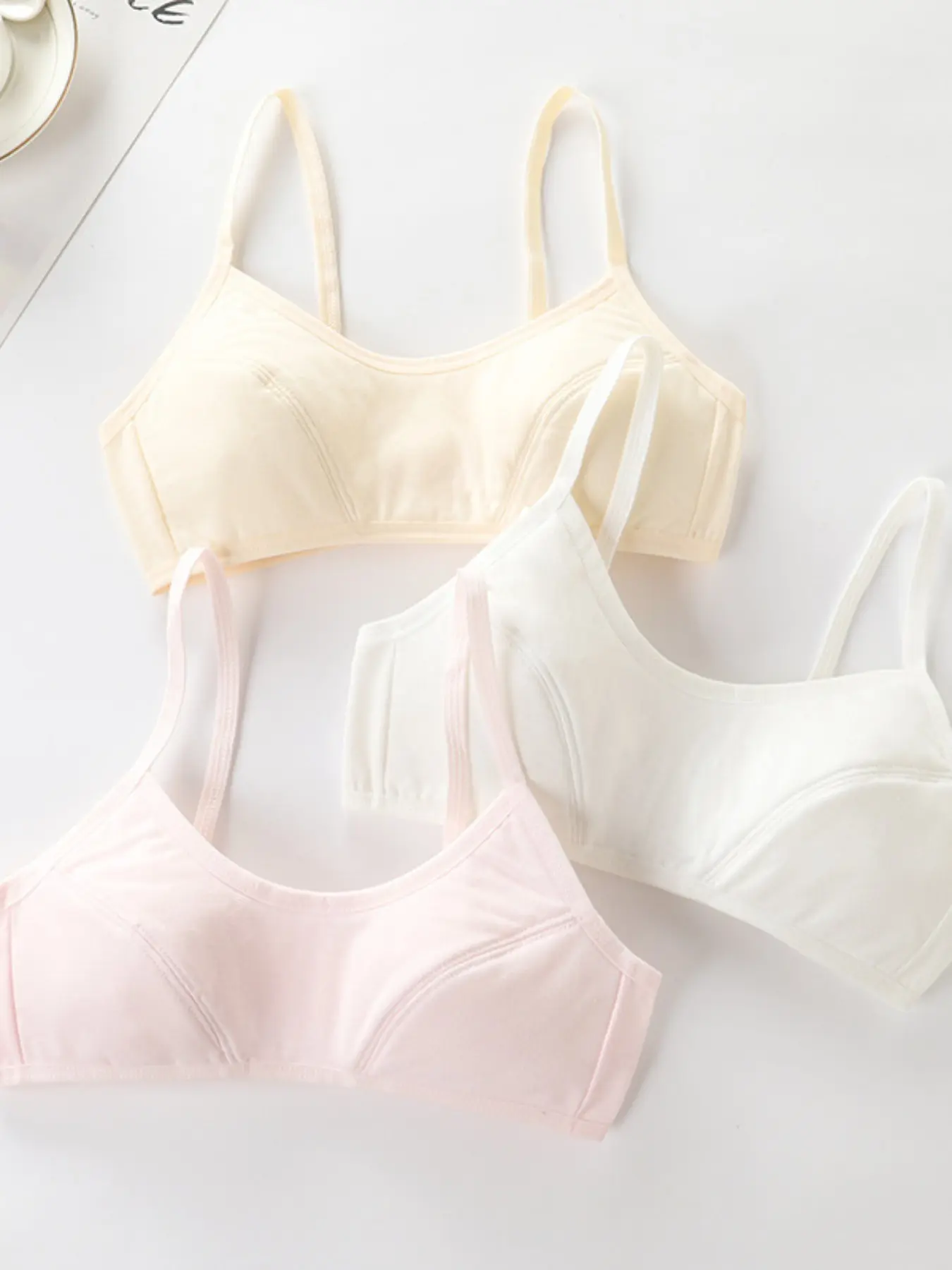 2026 New 3-Piece Set Pure Color Simple Girl Underwear, Youth Underwear Student Development Bra Breathable No Steel Ring Anti-Protrusion Backless Top Underwear Sets Teen Bras Inner Wear