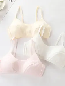 2026 New 3-Piece Set Pure Color Simple Girl Underwear, Student Development Bra Breathable No Steel Ring Anti-Protrusion Backless Top