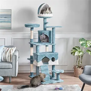 Costoffs 72.5″ Ocean-Themed Multi-Level Cat Tree, Large Cat Tower with Dual Condos & Perches, for 3-4 Cats