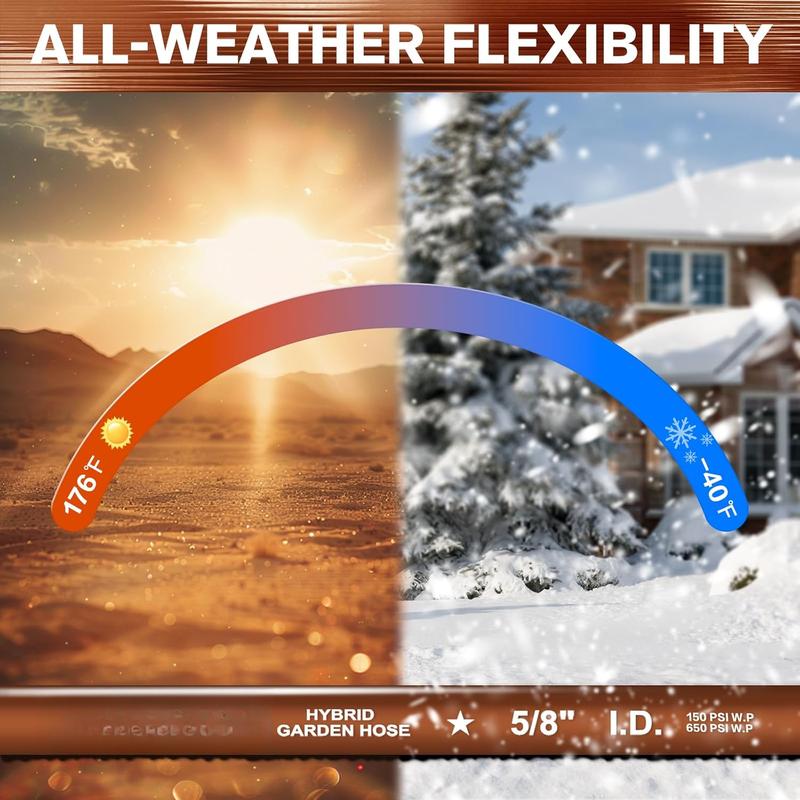 Short Leader Garden Hose 5/8" x 6ft, No Kink Lightweight Water Hose, Hybrid Rubber, Heavy Duty, 650 Burst PSI, Male to Female Fittings