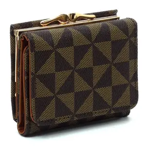 Fashion World PM Monogram Kiss Lock Tri-fold Wallet
