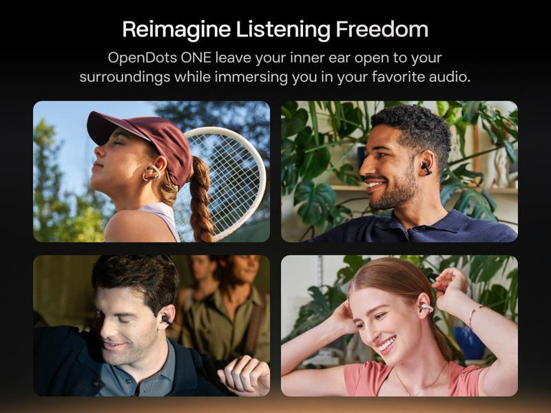 SHOKZ OpenDots ONE - Open-Ear Headphones - Wireless Bluetooth Earbuds with Microphone - Premium Dolby Audio - Water Resistant - Fast Charging - Up to 40 hrs Playtime