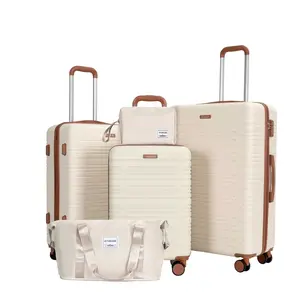 Hard Shell ABS 5 Piece Luggage Set 20 24 28 Inch Plus Travel Bag Wash Bag TSA Lockable Carry On Luggage with Smooth Multifunctional Design & Scratch Resistance