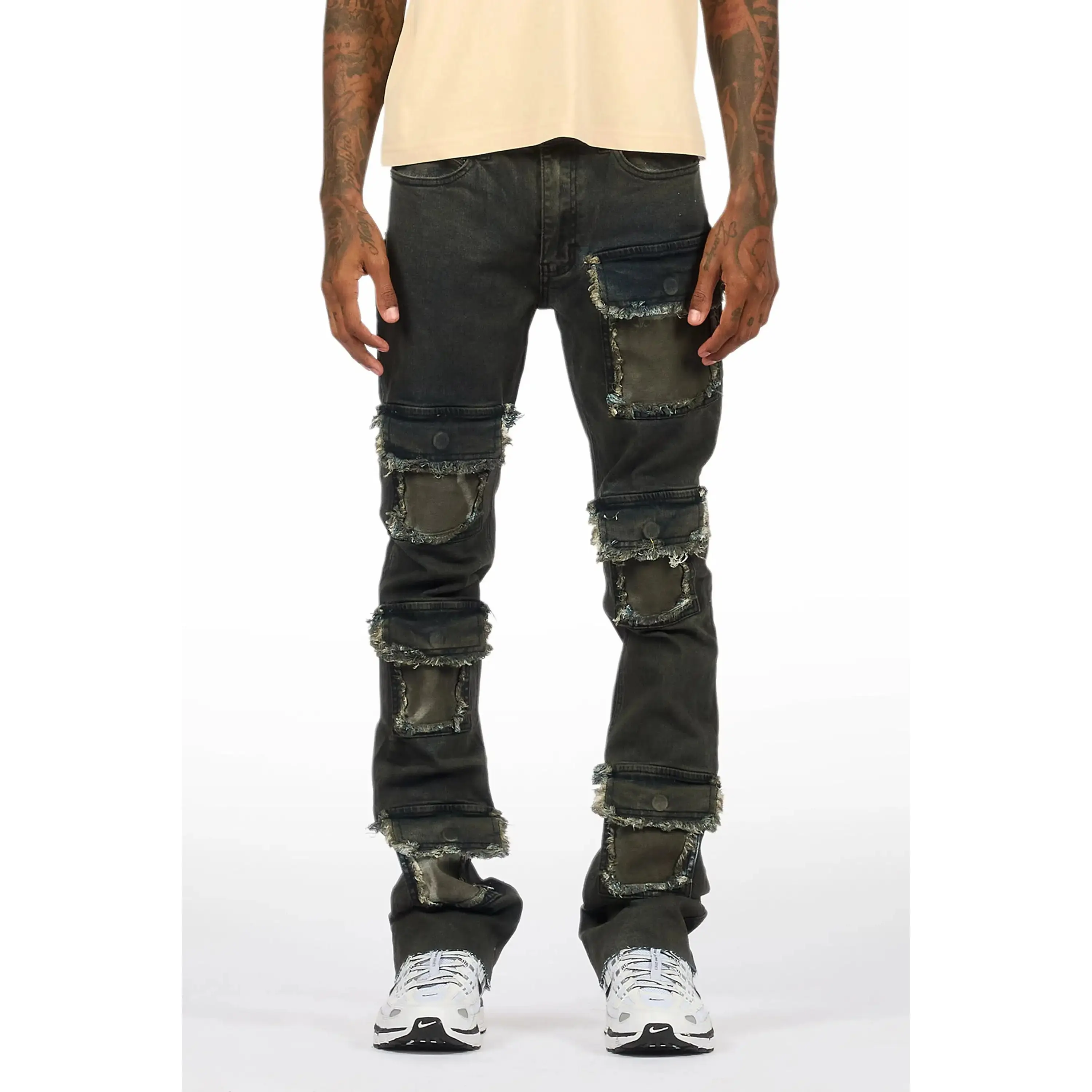 Petrus Blue Oil Wash Stacked Flare Jean