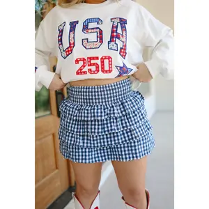 Briella Smocked Tiered Gingham Skort - Navy