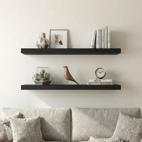 Spaco 35.4 in Rectangular 2-Layer Durable Maple Wooden Wall Mounted Floating Shelf - Invisible Brackets, Decorative Modern Chic Vanity Storage, Shelves for Bedroom & Living Room Chic Home Decor