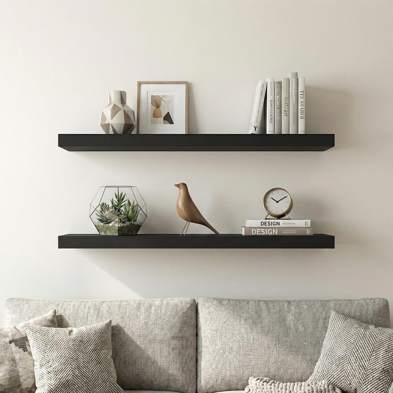 Spaco 35.4" Maple Black Floating Wall Shelves - Modern Wood Storage for Bathroom, Bedroom, Kitchen & Living Room (Invisible Brackets, Decorative & Functional for Books & Organization)
